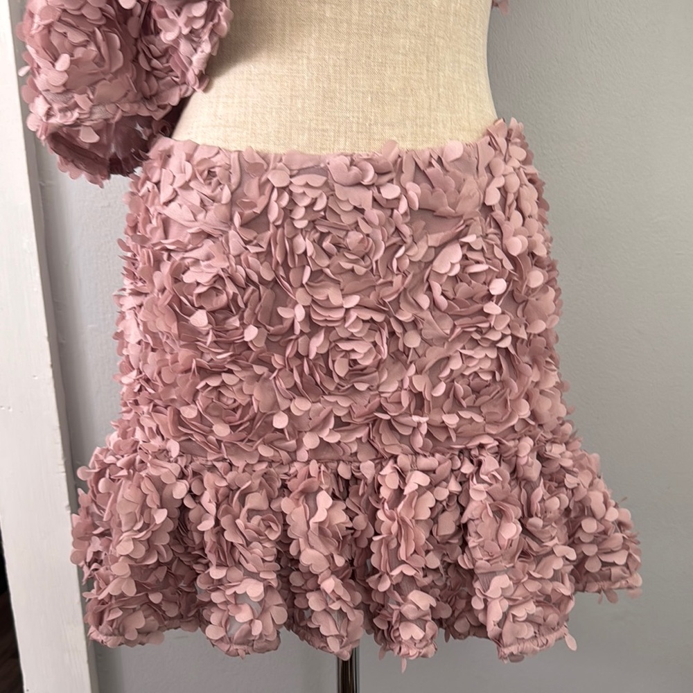 ASOS Luxe size 2 Floral Lace Bardot top skirt Set in Pink mauve - Picture 9 of 16